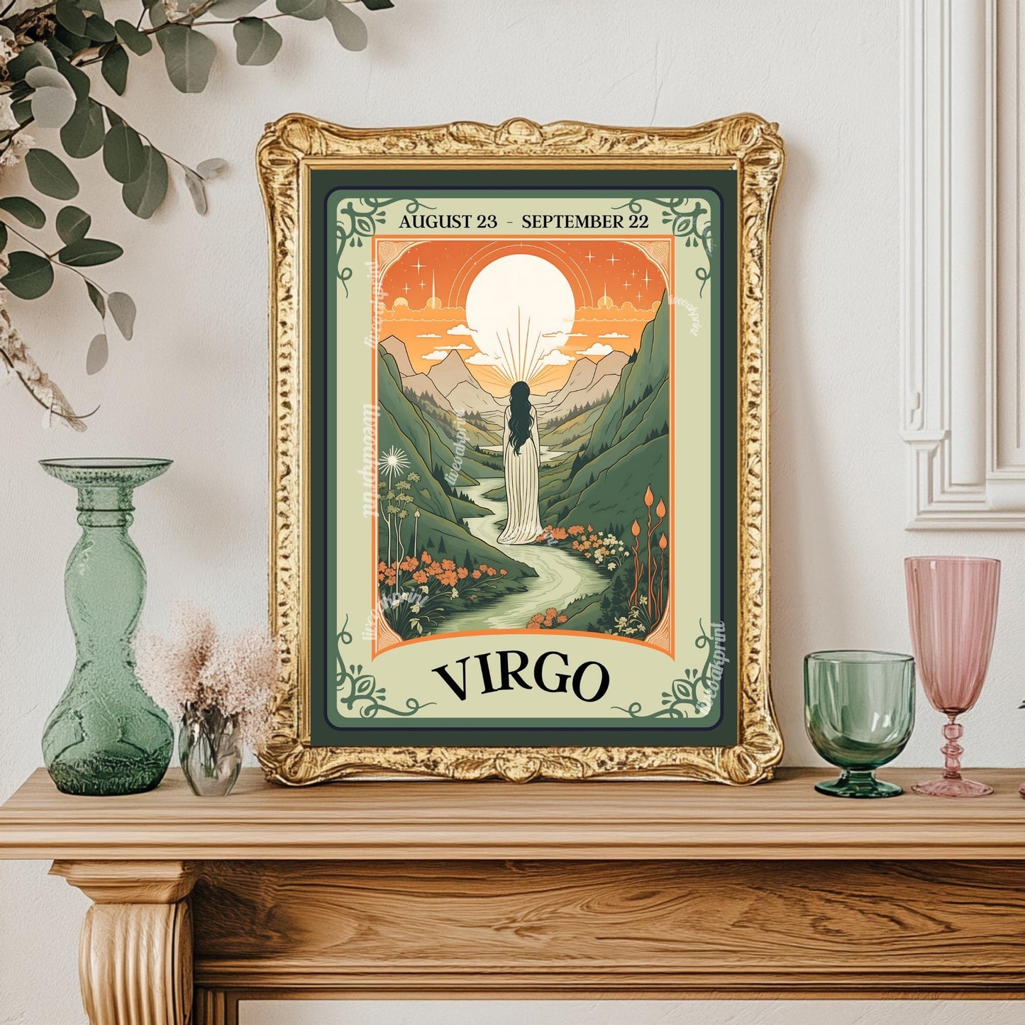 Virgo Tarot Print – Virgo Gift, Virgo Art Print Zodiac Wall Art Astrology Dorm Decor Wall Print September Birthday Gift Virgo Home Decor