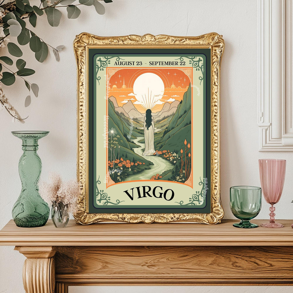 Virgo Tarot Print – Virgo Gift, Virgo Art Print Zodiac Wall Art Astrology Dorm Decor Wall Print September Birthday Gift Virgo Home Decor