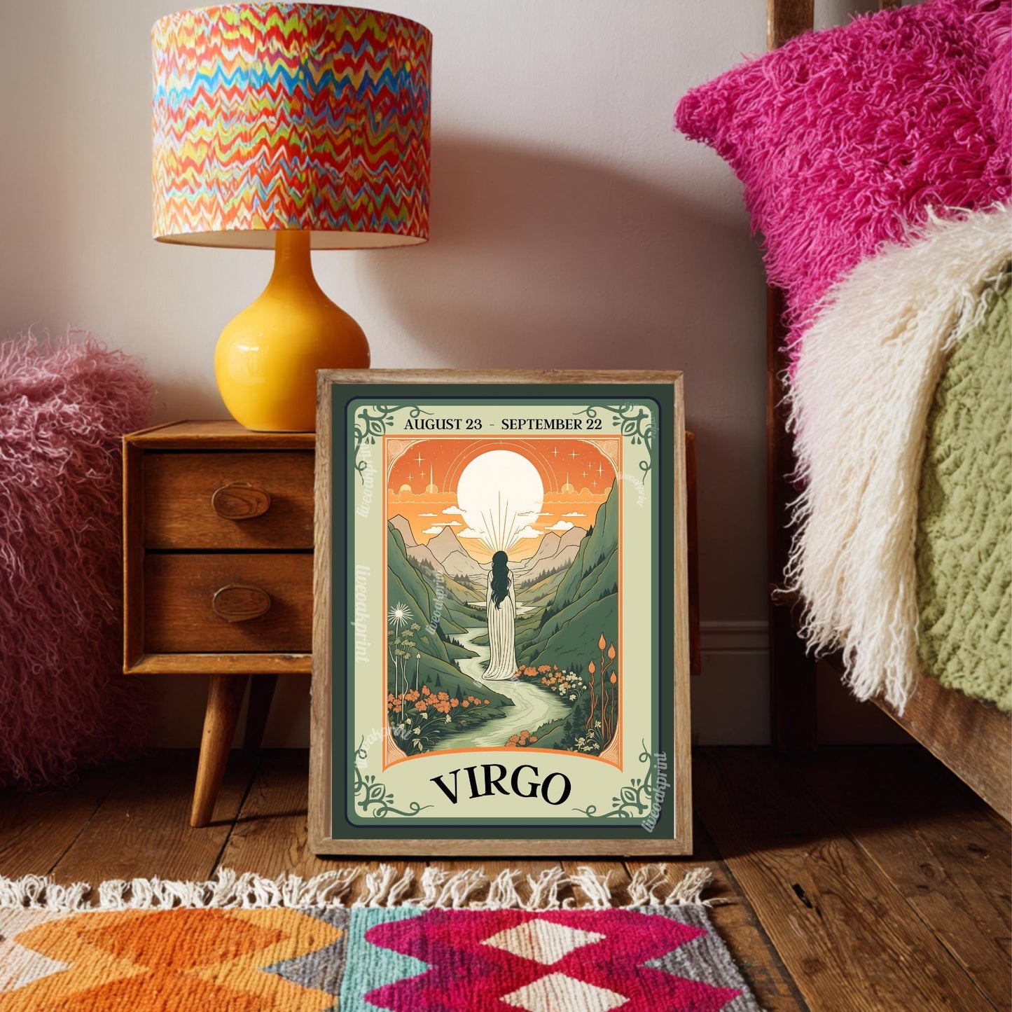 Virgo Tarot Print – Virgo Gift, Virgo Art Print Zodiac Wall Art Astrology Dorm Decor Wall Print September Birthday Gift Virgo Home Decor