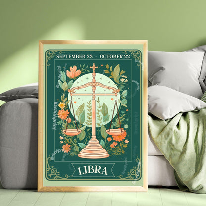 Libra Tarot Print – Libra Gift, Libra Art Print Zodiac Wall Art Astrology Dorm Decor Wall Print October Birthday Gift Libra Home Decor
