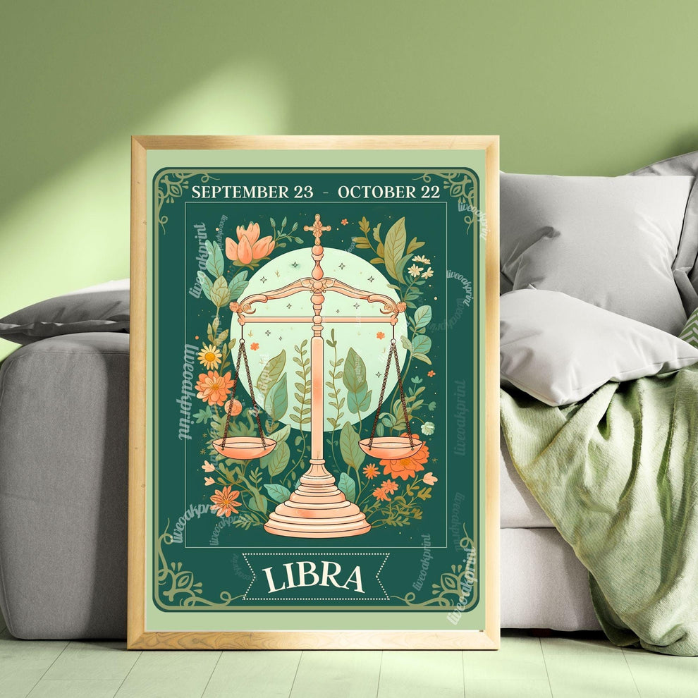 Libra Tarot Print – Libra Gift, Libra Art Print Zodiac Wall Art Astrology Dorm Decor Wall Print October Birthday Gift Libra Home Decor