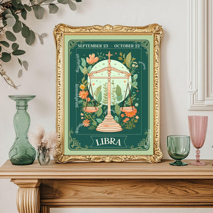 Libra Tarot Print – Libra Gift, Libra Art Print Zodiac Wall Art Astrology Dorm Decor Wall Print October Birthday Gift Libra Home Decor