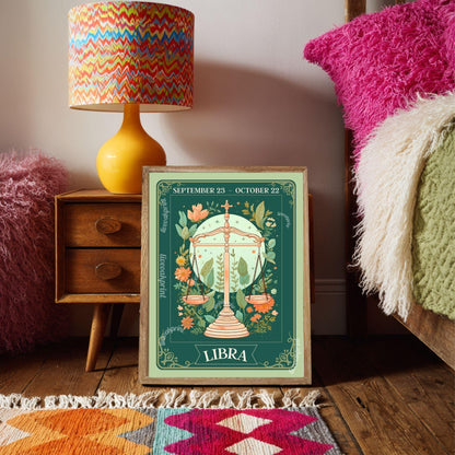 Libra Tarot Print – Libra Gift, Libra Art Print Zodiac Wall Art Astrology Dorm Decor Wall Print October Birthday Gift Libra Home Decor