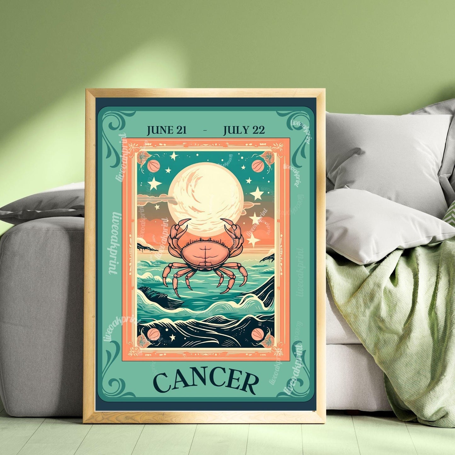 Cancer Tarot Print – Cancer Gift, Cancer Art Print Zodiac Wall Art Astrology Dorm Decor Wall Print July Birthday Gift Cancer Home Decor