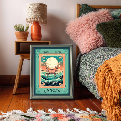 Cancer Tarot Print – Cancer Gift, Cancer Art Print Zodiac Wall Art Astrology Dorm Decor Wall Print July Birthday Gift Cancer Home Decor