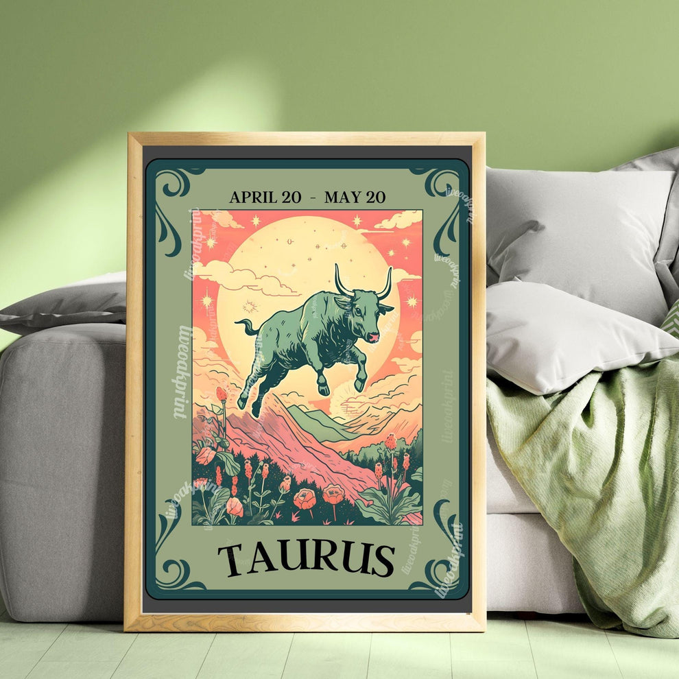 Taurus Tarot Print – Taurus Gift, Taurus Art Print Zodiac Wall Art Astrology Decor Earth Sign Wall Print April Birthday Gift Taurus Decor
