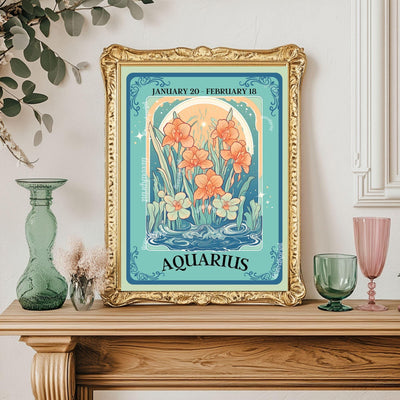 Aquarius Tarot Print – Aquarius Gift, Aquarius Art Print Zodiac Wall Art Astrology Decor Air Sign Wall Print January Birthday Gift