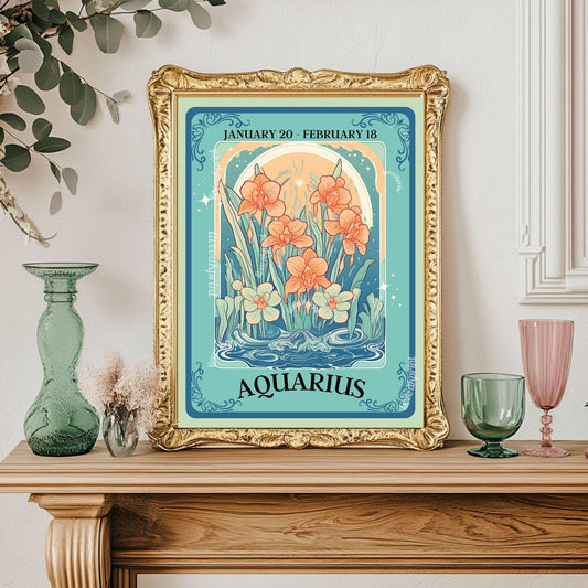 Aquarius Tarot Print – Aquarius Gift, Aquarius Art Print Zodiac Wall Art Astrology Decor Air Sign Wall Print January Birthday Gift