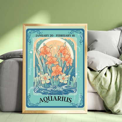 Aquarius Tarot Print – Aquarius Gift, Aquarius Art Print Zodiac Wall Art Astrology Decor Air Sign Wall Print January Birthday Gift