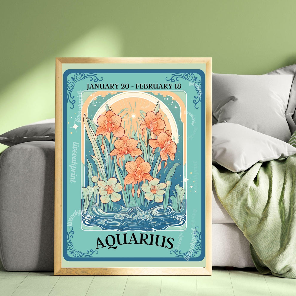 Aquarius Tarot Print – Aquarius Gift, Aquarius Art Print Zodiac Wall Art Astrology Decor Air Sign Wall Print January Birthday Gift