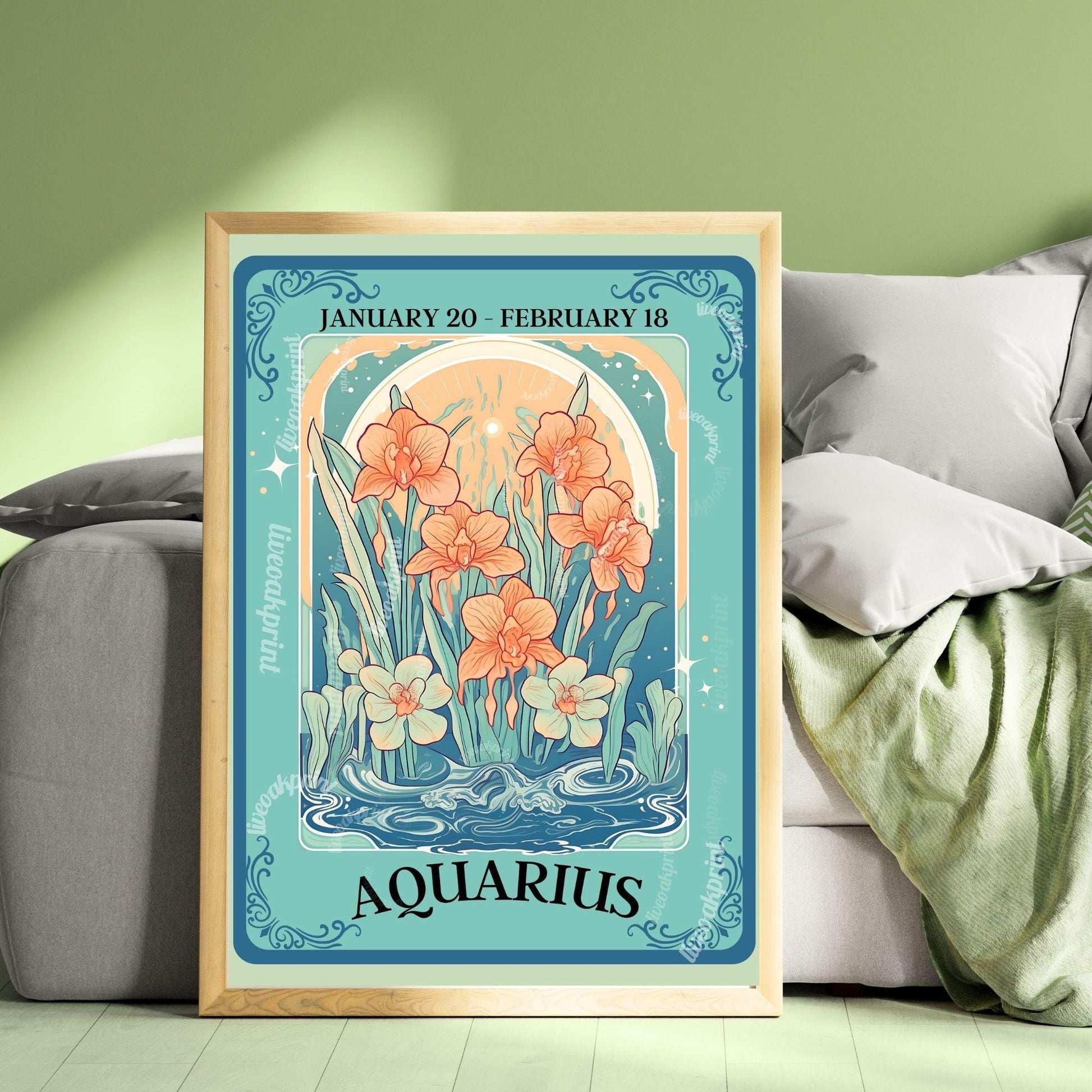 Aquarius Tarot Print – Aquarius Gift, Aquarius Art Print Zodiac Wall Art Astrology Decor Air Sign Wall Print January Birthday Gift