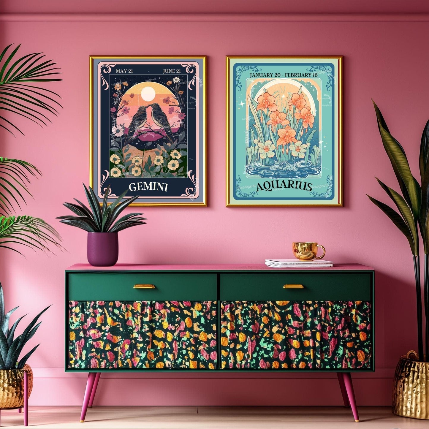 Aquarius Tarot Print – Aquarius Gift, Aquarius Art Print Zodiac Wall Art Astrology Decor Air Sign Wall Print January Birthday Gift