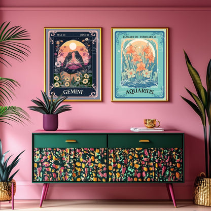 Aquarius Tarot Print – Aquarius Gift, Aquarius Art Print Zodiac Wall Art Astrology Decor Air Sign Wall Print January Birthday Gift