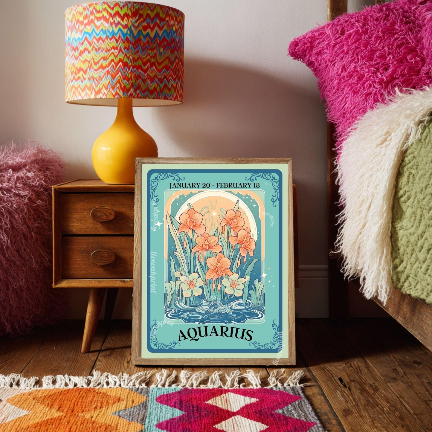 Aquarius Tarot Print – Aquarius Gift, Aquarius Art Print Zodiac Wall Art Astrology Decor Air Sign Wall Print January Birthday Gift