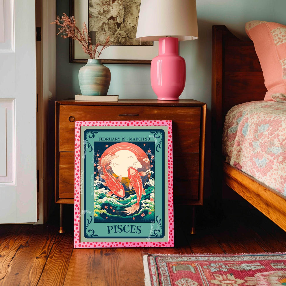 Pisces Tarot Print – Pisces Gift, Zodiac Wall Art Astrology Poster Dreamy Water Sign Decor February Birthday Gift Pisces Art Print