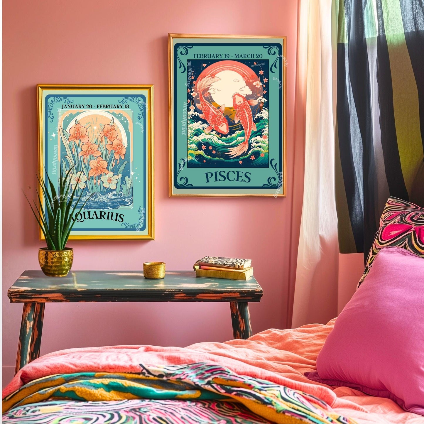 Pisces Tarot Print – Pisces Gift, Zodiac Wall Art Astrology Poster Dreamy Water Sign Decor February Birthday Gift Pisces Art Print