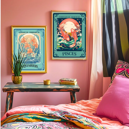 Pisces Tarot Print – Pisces Gift, Zodiac Wall Art Astrology Poster Dreamy Water Sign Decor February Birthday Gift Pisces Art Print