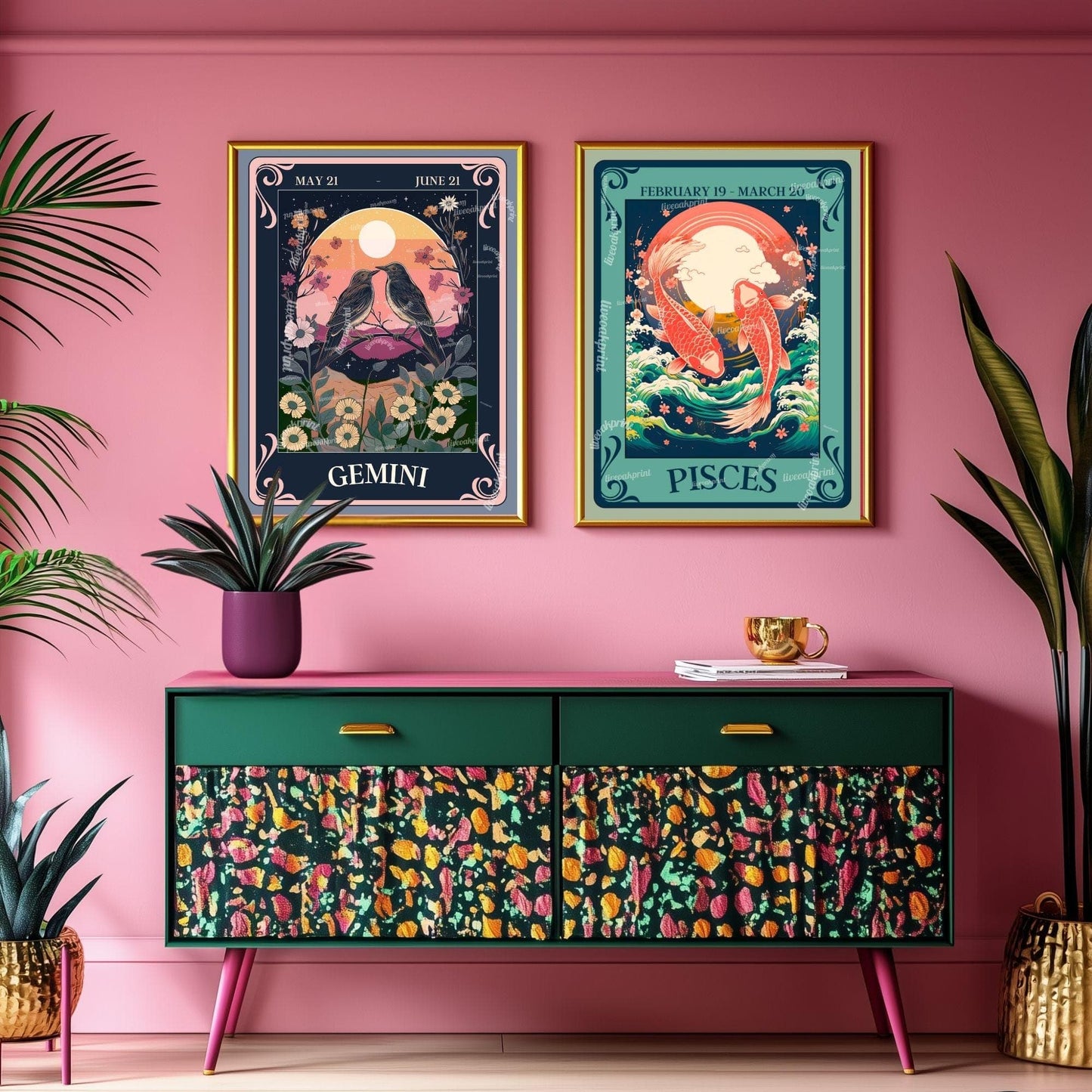 Pisces Tarot Print – Pisces Gift, Zodiac Wall Art Astrology Poster Dreamy Water Sign Decor February Birthday Gift Pisces Art Print