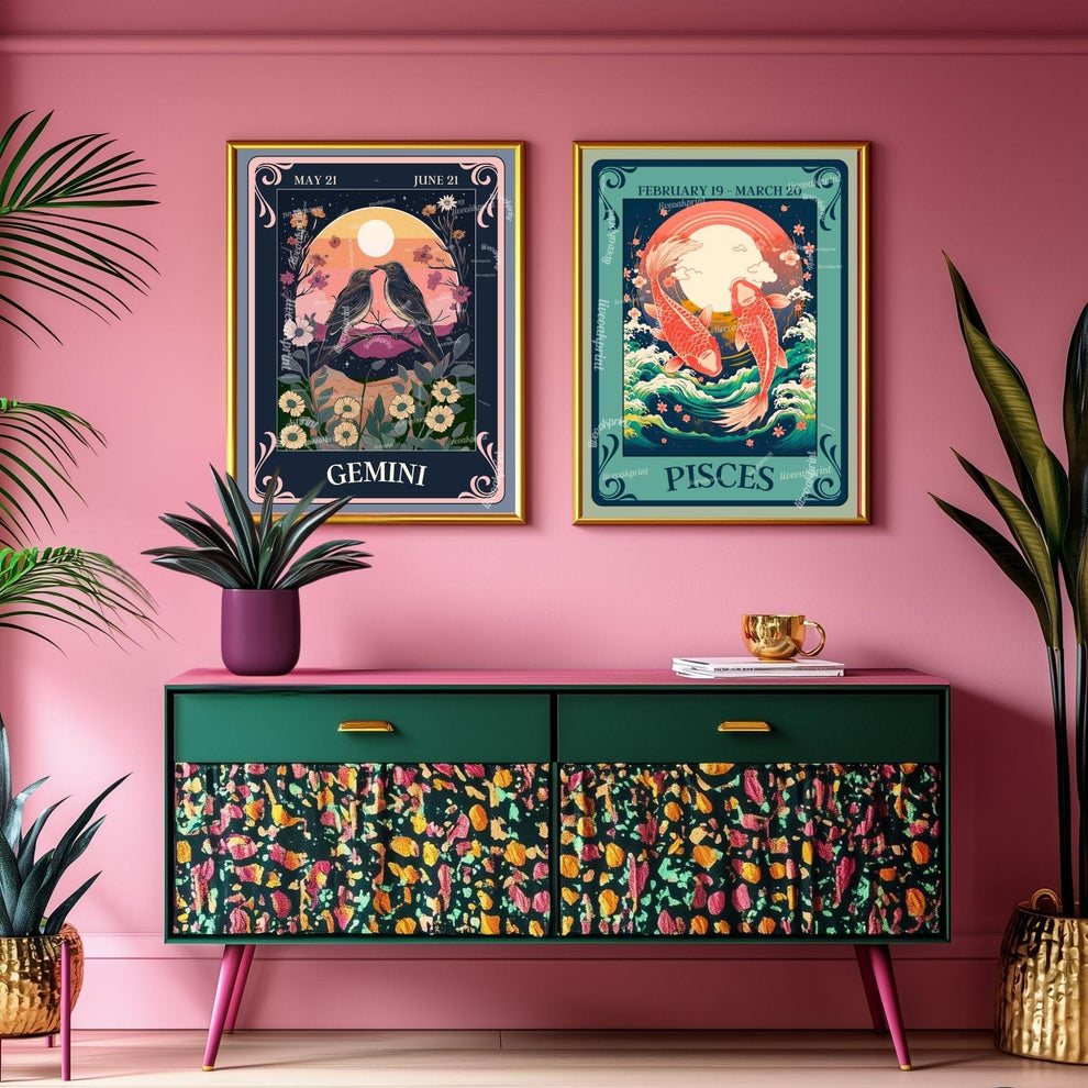 Pisces Tarot Print – Pisces Gift, Zodiac Wall Art Astrology Poster Dreamy Water Sign Decor February Birthday Gift Pisces Art Print