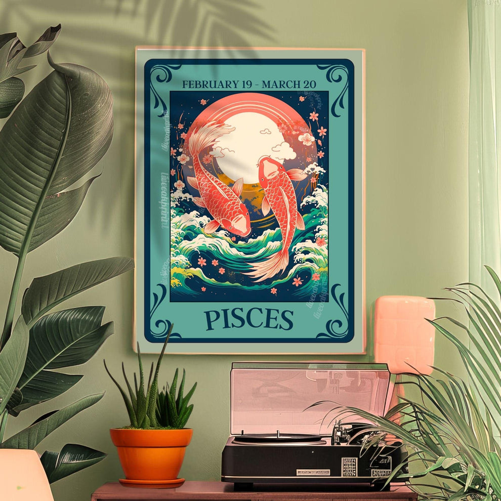 Pisces Tarot Print – Pisces Gift, Zodiac Wall Art Astrology Poster Dreamy Water Sign Decor February Birthday Gift Pisces Art Print