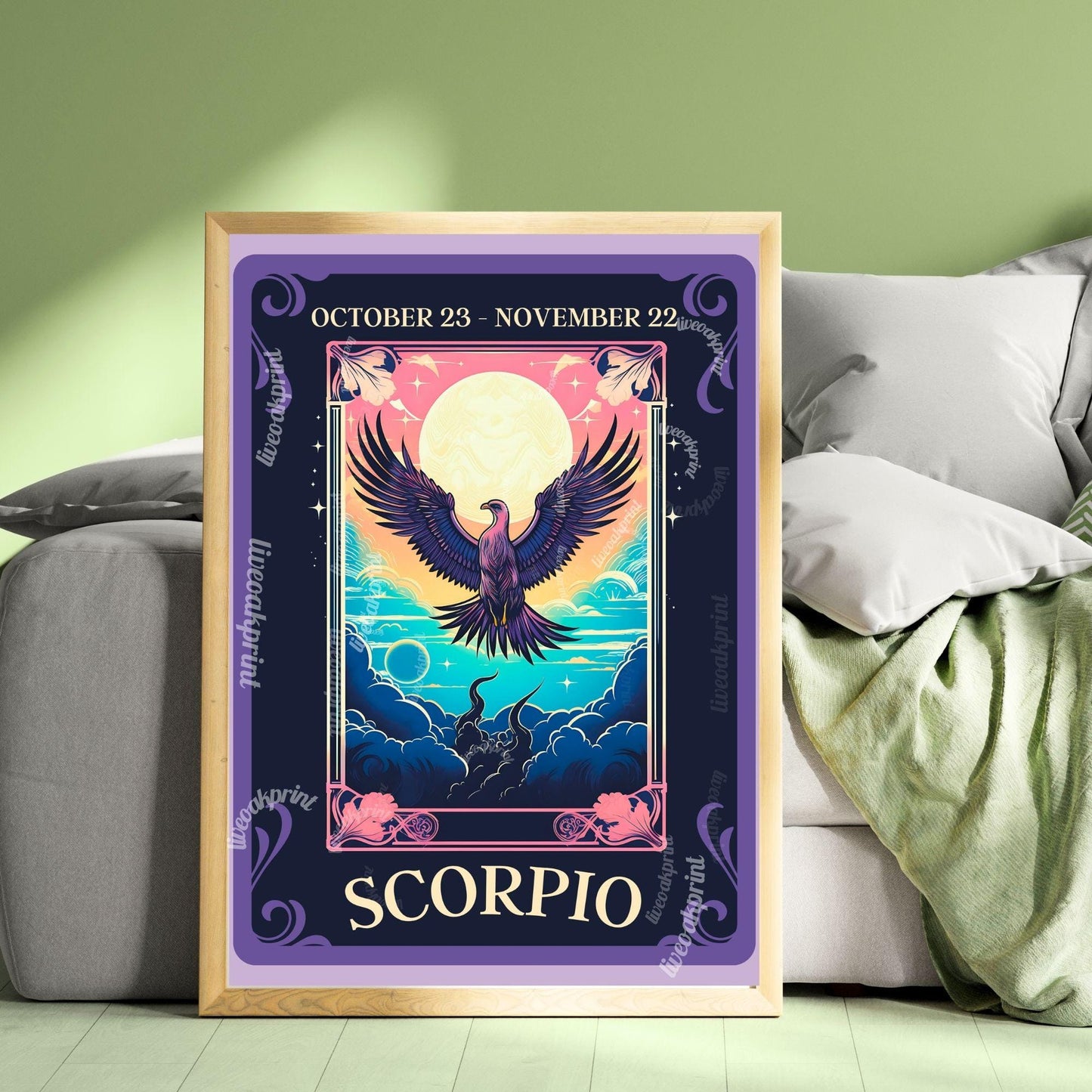 Scorpio Tarot Print – Scorpio Gift, Zodiac Wall Art Astrology Decor Mysterious Water Sign Poster October Birthday Scorpio Art Print