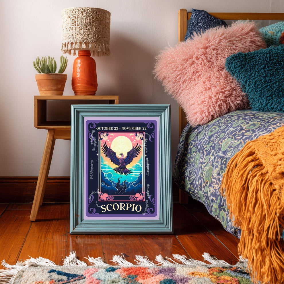 Scorpio Tarot Print – Scorpio Gift, Zodiac Wall Art Astrology Decor Mysterious Water Sign Poster October Birthday Scorpio Art Print