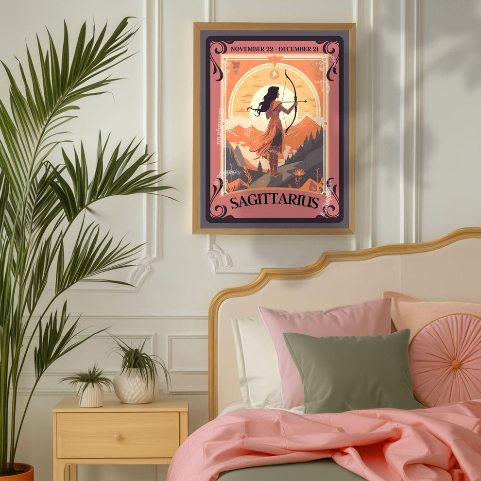 Sagittarius Tarot Print – Sagittarius Gift, Zodiac Wall Art, Archer Astrology Decor, Boho Dorm Poster, December Birthday Sagittarius Art