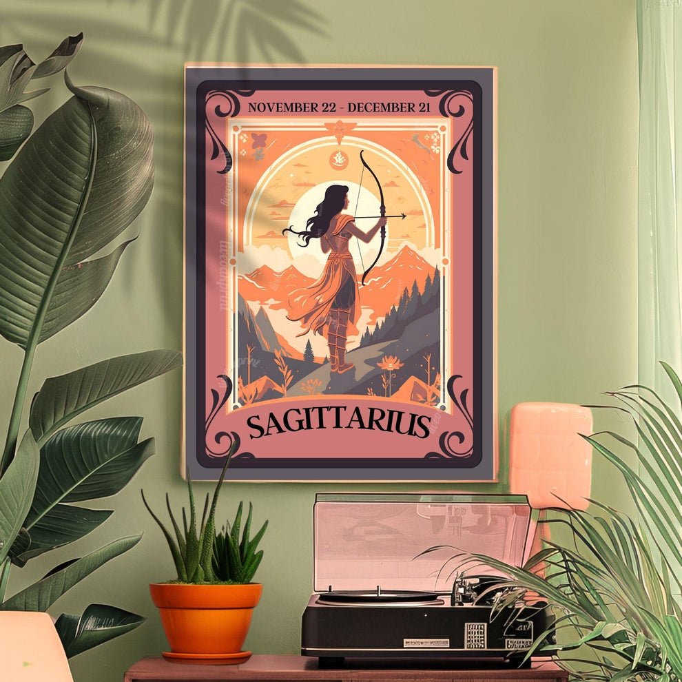 Sagittarius Tarot Print – Sagittarius Gift, Zodiac Wall Art, Archer Astrology Decor, Boho Dorm Poster, December Birthday Sagittarius Art