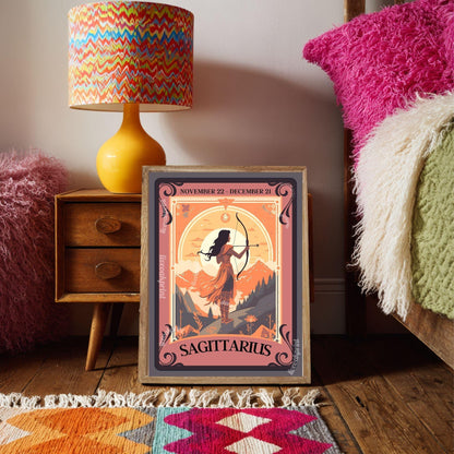 Sagittarius Tarot Print – Sagittarius Gift, Zodiac Wall Art, Archer Astrology Decor, Boho Dorm Poster, December Birthday Sagittarius Art