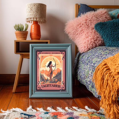 Sagittarius Tarot Print – Sagittarius Gift, Zodiac Wall Art, Archer Astrology Decor, Boho Dorm Poster, December Birthday Sagittarius Art