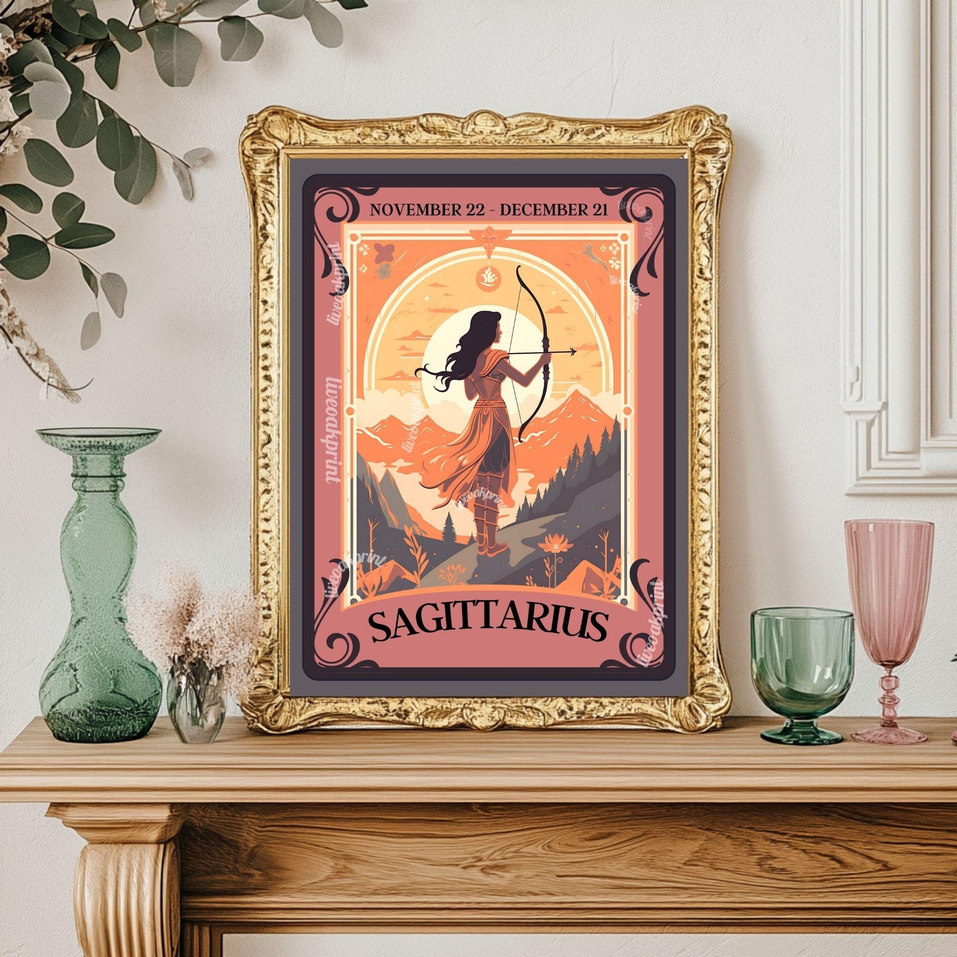Sagittarius Tarot Print – Sagittarius Gift, Zodiac Wall Art, Archer Astrology Decor, Boho Dorm Poster, December Birthday Sagittarius Art
