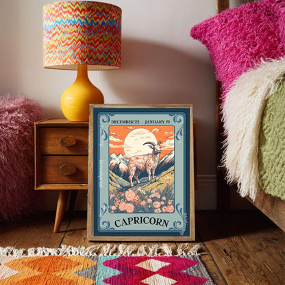 Capricorn Tarot Print – Capricorn Gift, Zodiac Wall Art Astrology Decor Ambitious Earth Sign Poster January Birthday Capricorn Art Print