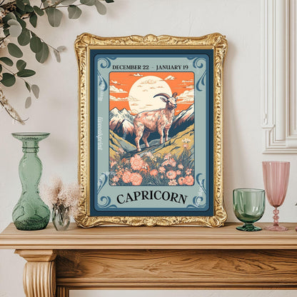 Capricorn Tarot Print – Capricorn Gift, Zodiac Wall Art Astrology Decor Ambitious Earth Sign Poster January Birthday Capricorn Art Print