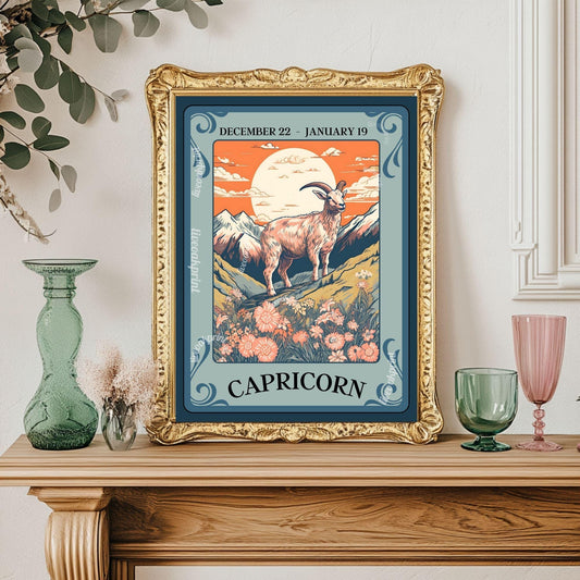 Capricorn Tarot Print – Capricorn Gift, Zodiac Wall Art Astrology Decor Ambitious Earth Sign Poster January Birthday Capricorn Art Print