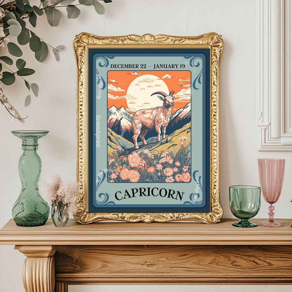 Capricorn Tarot Print – Capricorn Gift, Zodiac Wall Art Astrology Decor Ambitious Earth Sign Poster January Birthday Capricorn Art Print