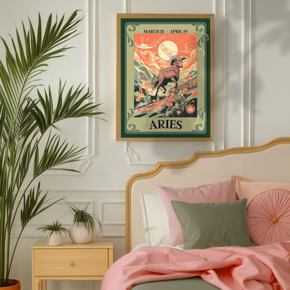 Aries Tarot Print – Aries Gift, Aries Art Print Zodiac Wall Art Astrology Decor Fire Sign Poster March Birthday Gift Aries Wall Decor