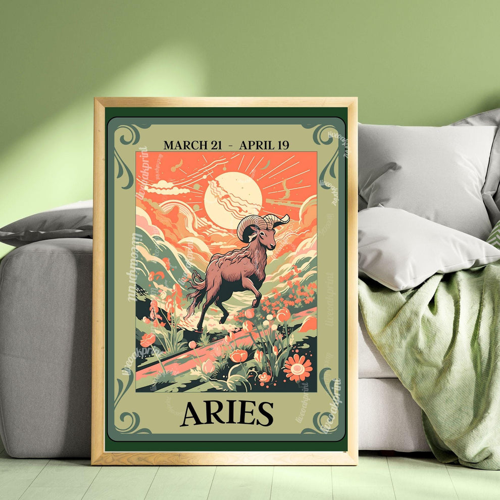Aries Tarot Print – Aries Gift, Aries Art Print Zodiac Wall Art Astrology Decor Fire Sign Poster March Birthday Gift Aries Wall Decor