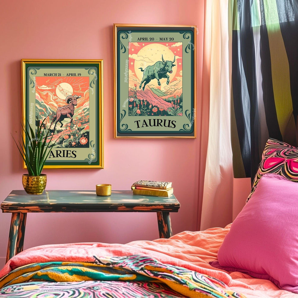 Aries Tarot Print – Aries Gift, Aries Art Print Zodiac Wall Art Astrology Decor Fire Sign Poster March Birthday Gift Aries Wall Decor