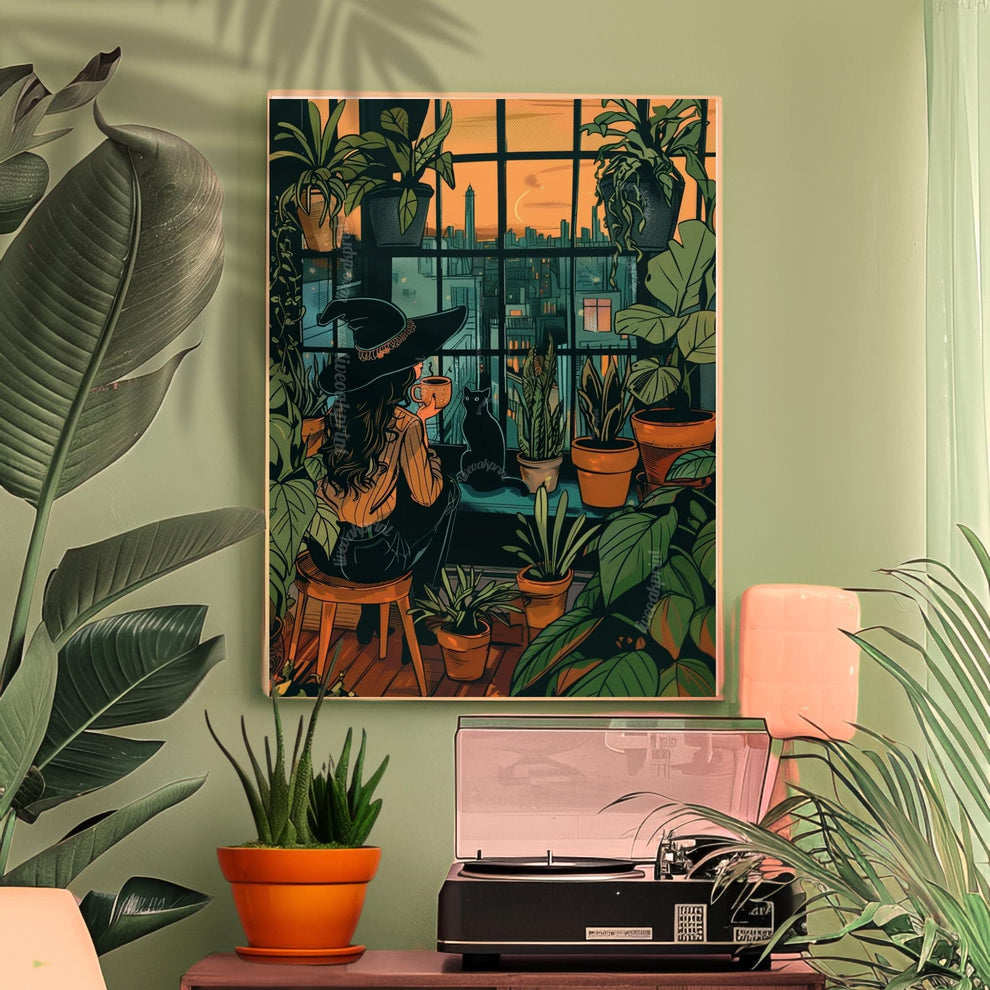 Witch Drinking Coffee Wall Art