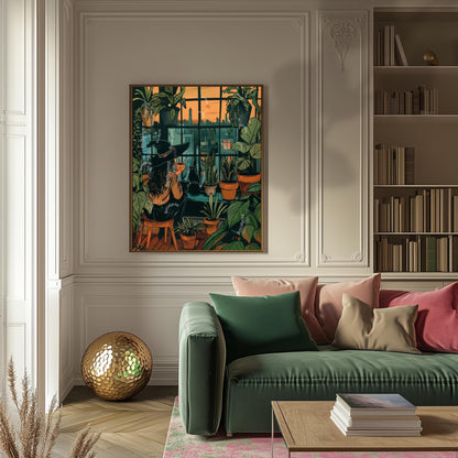 Witch Drinking Coffee Wall Art