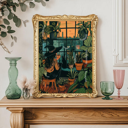 Witch Drinking Coffee Wall Art