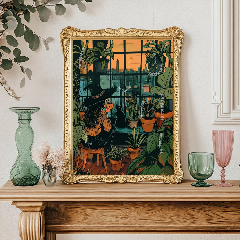 Witch Drinking Coffee Wall Art