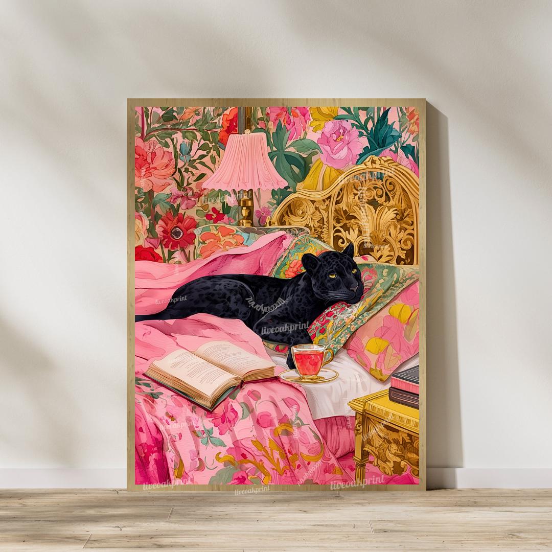 Set of 2 Panther Wall Art Prints – Black Panther Bedroom and Bathroom Decor Pink Maximalist Dopamine Decor Big Cat Wall Art Set
