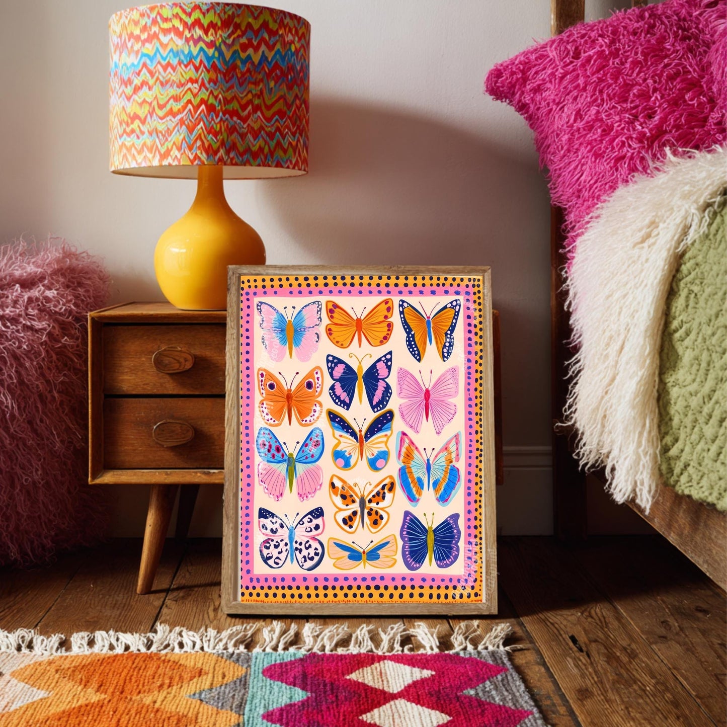 Colorful Butterfly Wall Art – Vibrant Butterfly Print Whimsical Nature Decor Bright Insect Art Maximalist Gallery Wall Living Room Decor