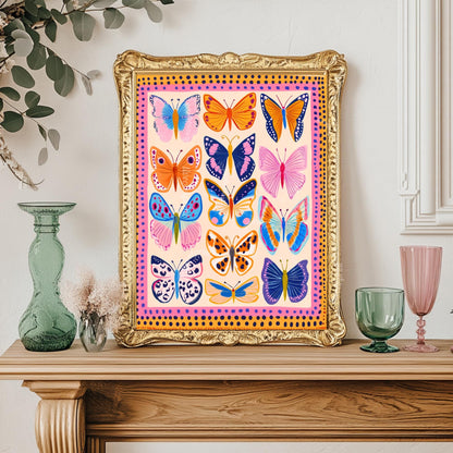 Colorful Butterfly Wall Art – Vibrant Butterfly Print Whimsical Nature Decor Bright Insect Art Maximalist Gallery Wall Living Room Decor