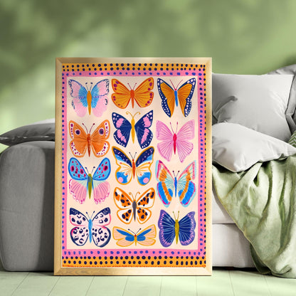 Colorful Butterfly Wall Art – Vibrant Butterfly Print Whimsical Nature Decor Bright Insect Art Maximalist Gallery Wall Living Room Decor