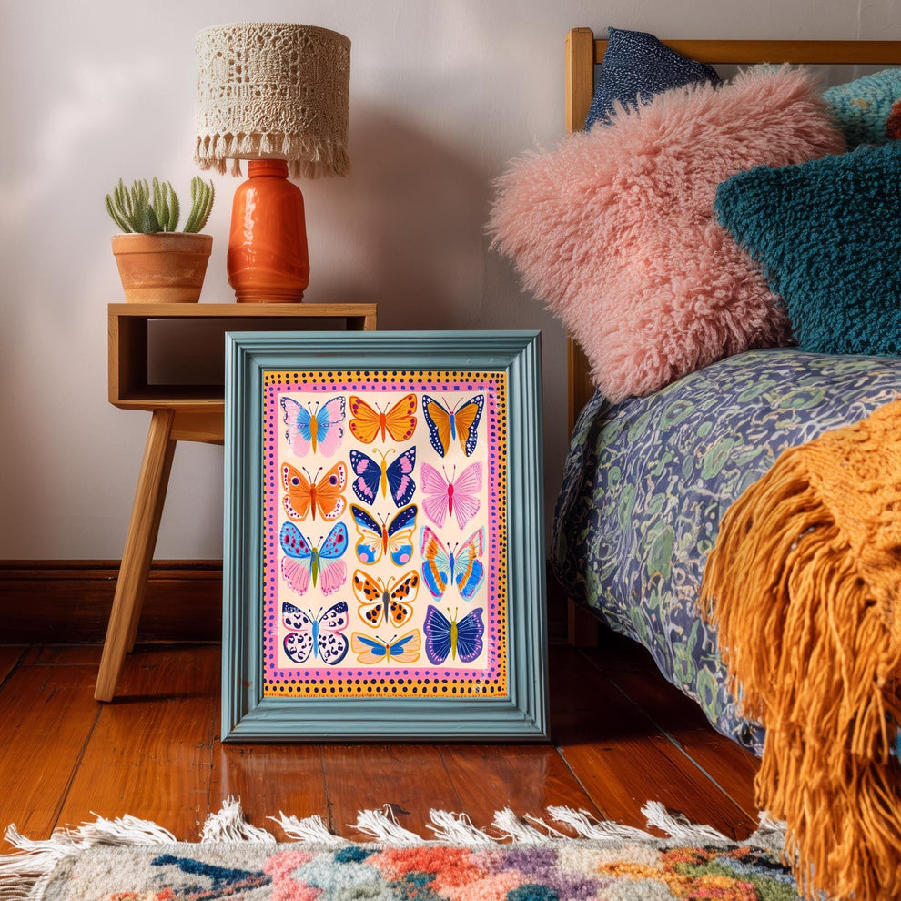 Colorful Butterfly Wall Art – Vibrant Butterfly Print Whimsical Nature Decor Bright Insect Art Maximalist Gallery Wall Living Room Decor