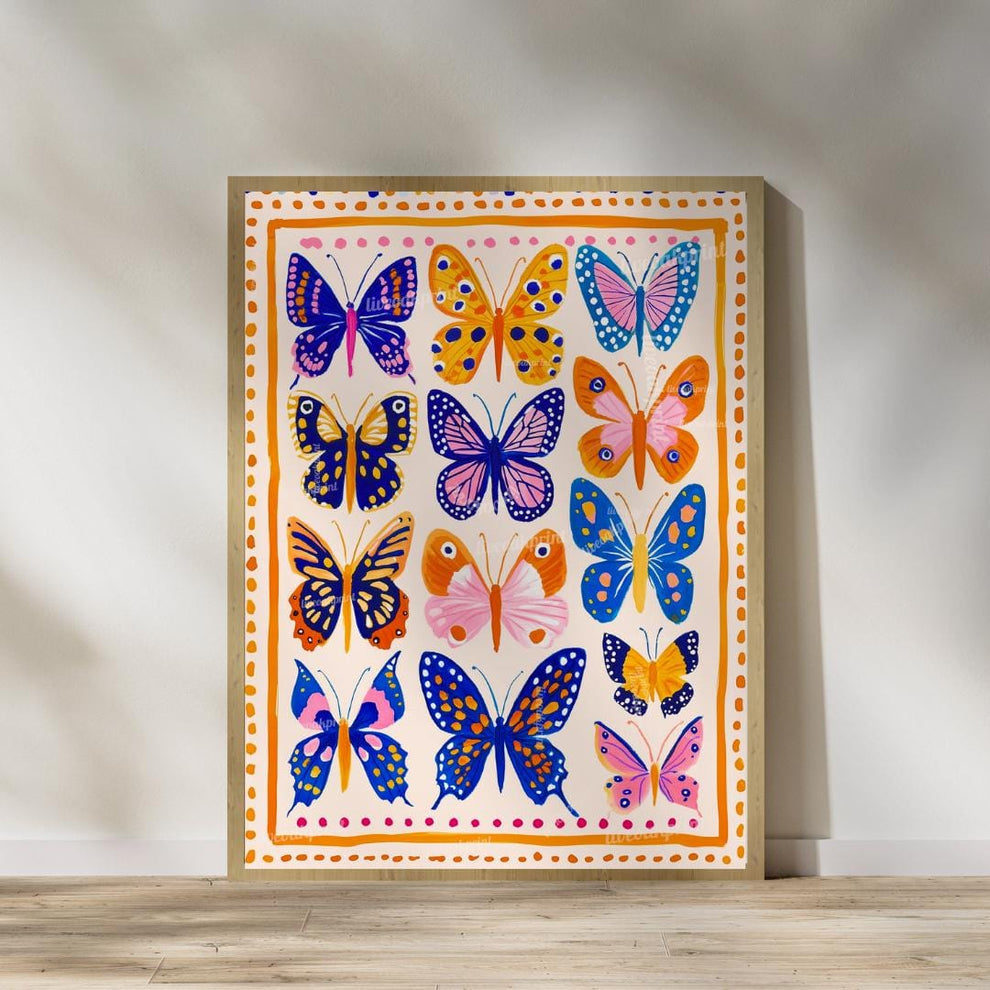 Set of 2 Colorful Butterfly Prints – Pink Orange and Blue Vibrant Butterfly Wall Art Whimsical Nature Decor Prints Maximalist Gallery Wall