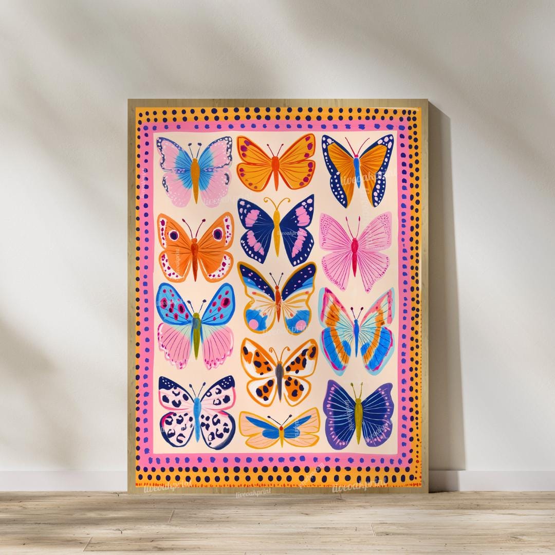 Set of 2 Colorful Butterfly Prints – Pink Orange and Blue Vibrant Butterfly Wall Art Whimsical Nature Decor Prints Maximalist Gallery Wall