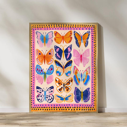 Set of 2 Colorful Butterfly Prints – Pink Orange and Blue Vibrant Butterfly Wall Art Whimsical Nature Decor Prints Maximalist Gallery Wall